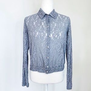 Hinge Gray Lace Jean Jacket Style with Crystal Buttons